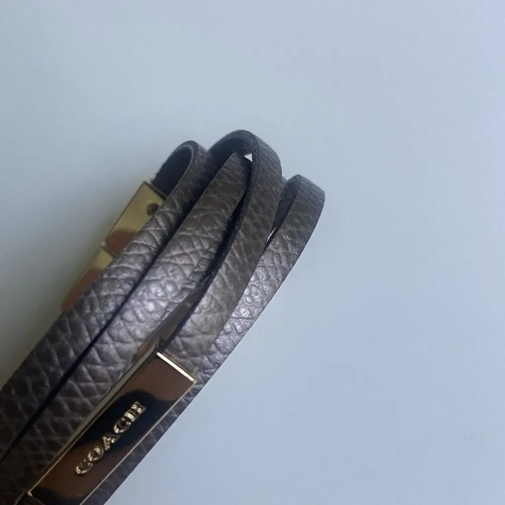 COACH Multi-Wrap Leather Bracelet Snakeskin-Embossed Metallic Gray Gold Hardware